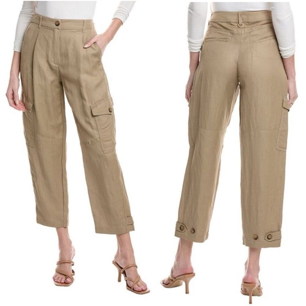 Marella Monochrome Giada High Rise Sand Tan Linen Blend Cargo Pants Women 6